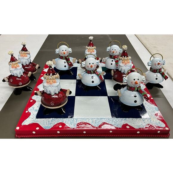 Metal Christmas Tic Tac Toe Board Santa's and Snowmen Home Interiors 12.5"X12.5" - Picture 1 of 12
